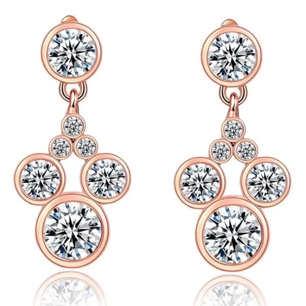 Rose Gold and Diamond Cubic Zirconia Mickey Mouse Post Back Dangling Earrings